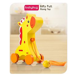 Babyhug Wooden Giraffe Pull Along Toy - Yellow