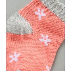 Cute Walk by Babyhug Cotton Blend Ankle Length Anti Bacterial Socks Floral Design Pack of 3 - Orange Pink