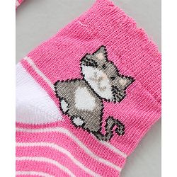 Cute Walk by Babyhug Cotton Blend Ankle Length Anti Bacterial Socks Kitty Design Pack of 3 - Pink Blue