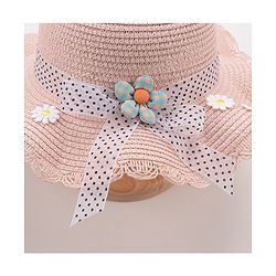Babyhug Straw Hat With Flower & Ribbon Bow Applique - Pink