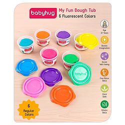 Babyhug My Fun Jumbo Dough Kit Fluorescent Colors with 12 Tools Pack of 6 - 720 g
