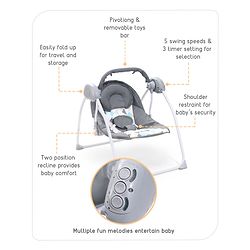 Babyhug Galaxy Electric Swing with Extra Free Motor & Remote - Grey (Without Hanging Toys)