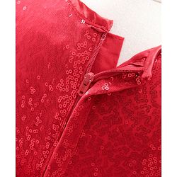 Babyhug Cap Sleeves Sequined Party Frock with Corsage - Red