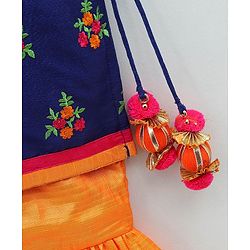 Babyhug Sleeveless Embroidered Tassel Kurta and Garara Set with Lace Border Ruffled Dupatta - Blue Orange