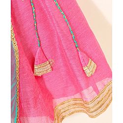 Babyhug Sleeveless Zari Embroidered Lehenga Choli With Dupatta - Fuschia Pink