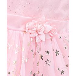 Babyhug Party Wear Sleeveless Printed Frock Flower Applique - Light Pink