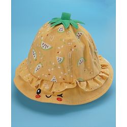 Babyhug Cotton Bucket Hats Watermelon Printed Yellow - Diameter 15.5 cm