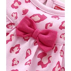 Babyhug Half Sleeves Printed Night Suit Bow Applique - Pink
