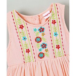 Babyhug Viscose Yoke Frocks Crepe Embroidered - Peach