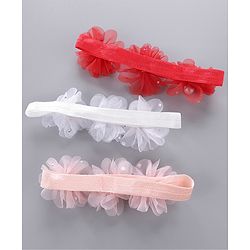 Babyhug Pearl Embellished Floral Headbands Pack Of 3 - Pink, Peach & Purple