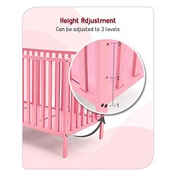 Babyhug Visby Wooden Cot with 3 Level Height Adjustment & Plug and Play Assembly - Pink