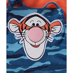 Babyhug Full Sleeves Cotton Tee With Dungaree Camo Print & Tiger Applique- Orange Blue