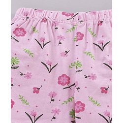 Babyhug Full Length Floral Print & Striped Legging - Blue Pink & Red