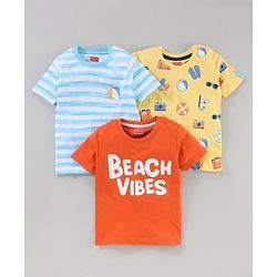 Babyhug Half Sleeves Cotton Blend Printed T-shirts - Red Blue and Yellow