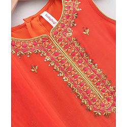 Babyhug Sleeveless Kurti Churidar Set with Dupatta Sequin- Red