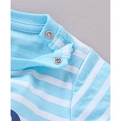 Babyhug Half Sleeves Striped Night Suit Text Print - Blue