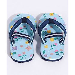 Cute Walk by Babyhug Flip Flops With Back Strap Butterfly Print - Sky Blue