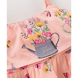 Babyhug Singlet Sleeves Rayon Woven Top With All Over Print - Peach