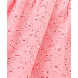 Babyhug Singlet Hakoba Embroidered Top With Gathers And Tie-Up Knot- Pink