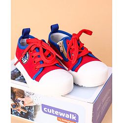 Cute Walk by Babyhug Lace Up Casual Shoes Smiley Applique - Red