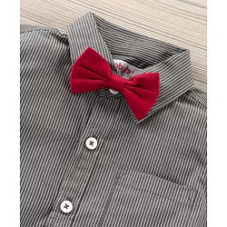 Babyhug Full Sleeves Shirt & Trouser with Bow - Grey