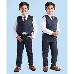 Babyhug Full Sleeves Solid & Checked Party Suit With Bow Detailing - Anthra Black main image 1