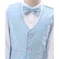 Babyhug Full Sleeves Solid Party Suit with Bow - Light Blue