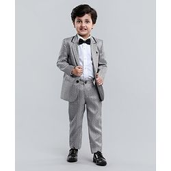 Babyhug Full Sleeves Party Suit With Bow - Grey