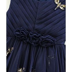 Babyhug Sleeveless Party Wear Frock Sequinned Dragonfly Embroidery - Navy Blue