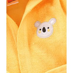 Babyhug Three Fourth Sleeves Hooded Bath Robe Koala Face Embroidery - Yellow