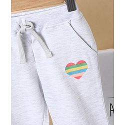 Babyhug Full Length Ribbed Waist Lounge Pant Heart Print - Grey