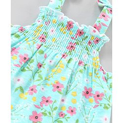 Babyhug Singlet Top With Smocking Detailing Floral Print - Blue