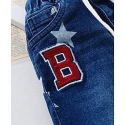 Babyhug Washed Stretch Denim Jamaican Shorts With Drawstring Star Print - Blue