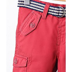Babyhug Full Length Solid Trouser With Belt - Maroon