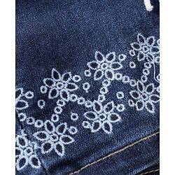 Babyhug Mid Thigh Denim Shorts with Embroidery - Dark Blue