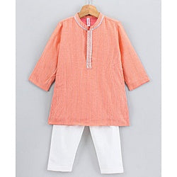 Babyhug Full Sleeve Kurta Payjama Set - Orange White