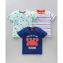 Babyhug Half Sleeves T-Shirts Multi Print Pack Of 3 - Blue