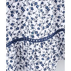 Babyhug Flutter Sleeves Tiered Frock Floral Print - White Blue