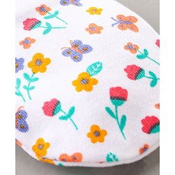 Babyhug 100% Cotton Cap Mitten & Booties Set Floral Print - White