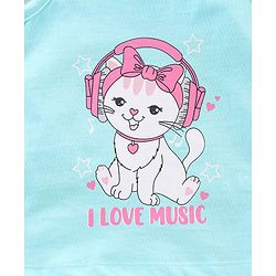 Babyhug Flutter Sleeves Top Kitty Print - Light Blue