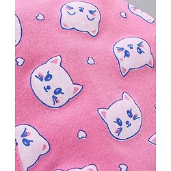 Babyhug 100% Cotton Caps With Knot Stripe & Kitty Face Prints Pack Of 2 Pink - Diameter 6.5 cm