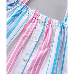 Babyhug Cold Shoulder Sleeves Front Open Cotton Lurex Stripes Woven Top - Multicolor