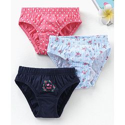 Babyhug 100% Cotton Knit Panties Floral & Polka Dots Print Pack of 3 - Blue Pink
