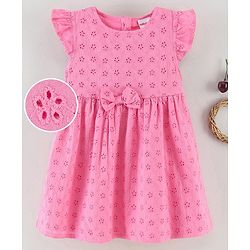 Babyhug Frill Sleeves Frock Dress Schiffli Design - Pink