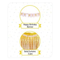 Babyhug Birthday Decor Kit Golden and Pink - Pack of 67