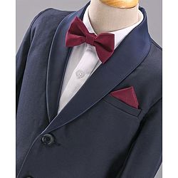 Babyhug Full Sleeves 5 Piece Party Suit With Bow & Pocket Square - Dark Blue