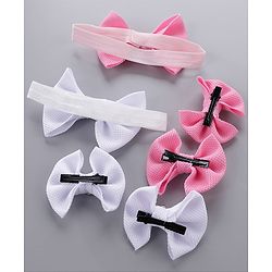 Babyhug Headbands & Hair Clips Pack of 6 - Pink White