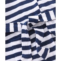 Babyhug Cotton Knit Hooded Bathrobe With Waist Belt Stripes - Blue