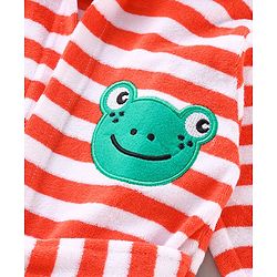 Babyhug Three Fourth Sleeves Hooded Bath Robe Striped and Embroidered - Orange