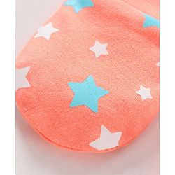 Babyhug 100% Cotton Cap Mittens & Booties Set Star Print Orange - Diameter 17 cm